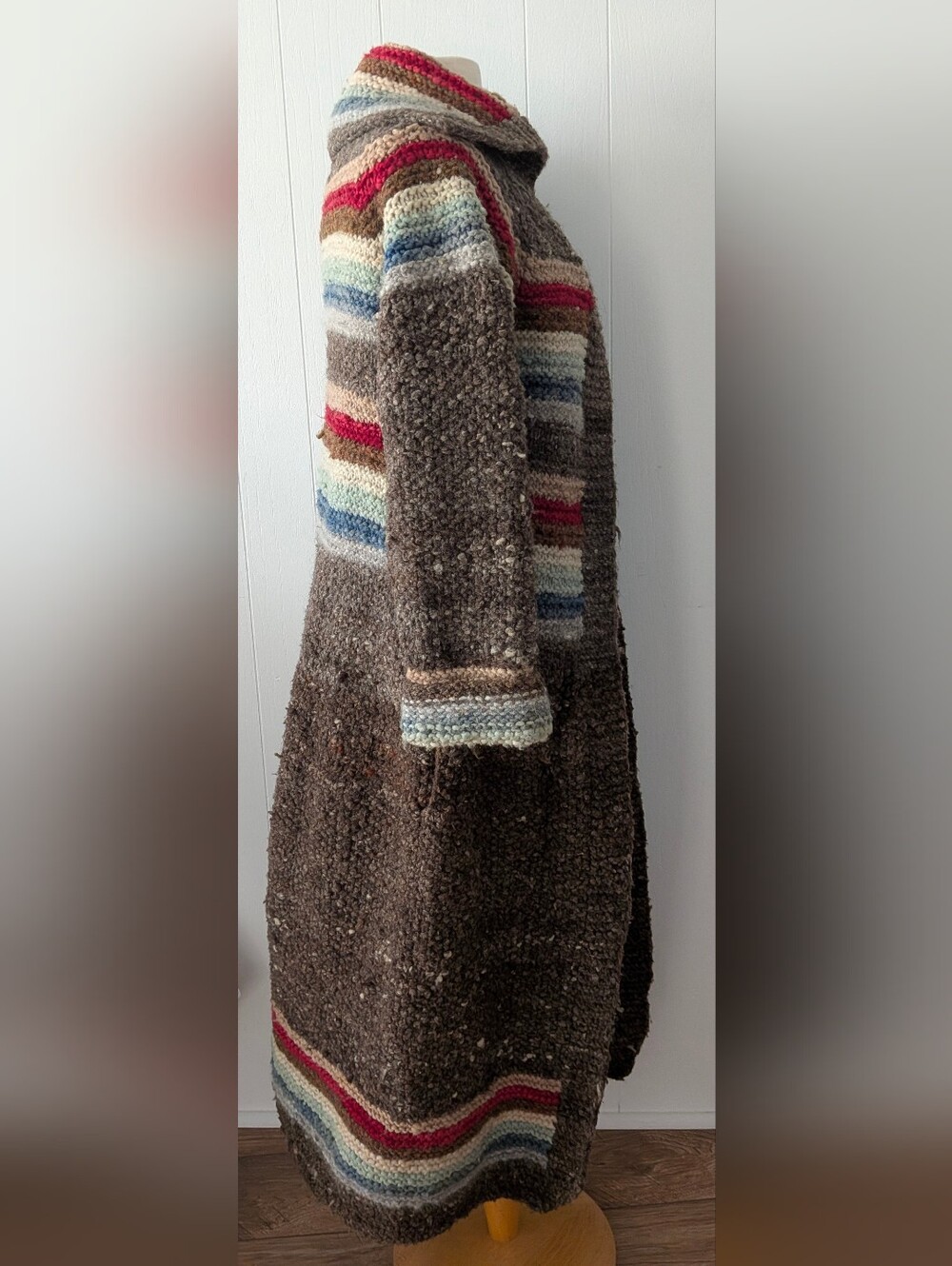 VTG 90s World's Apart Multicolor 100% Wool Handmade Duster Cardigan - Picture 2 of 5